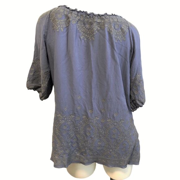 Sundance Embroidered Blouse Tunic Top Pullover Shirt Sz Medium Blue Rayon Floral - Picture 2 of 6